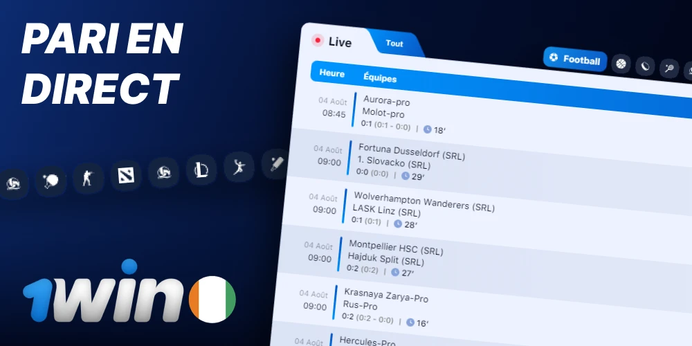 Parier en direct sur 1win Côte d'Ivoire