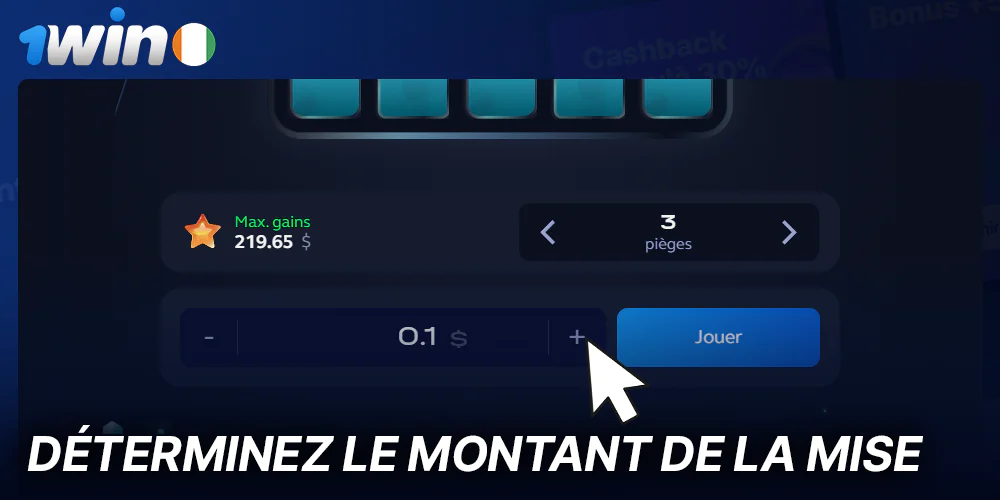 Choisissez la taille de votre mise dans le jeu des Mines sur 1Win